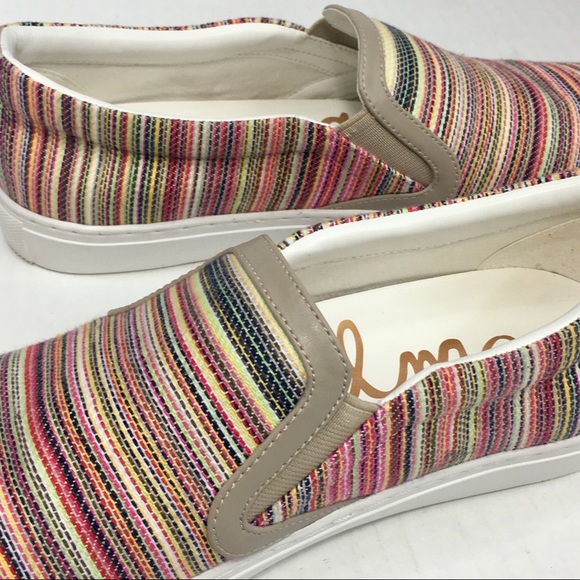 Sam Edelman 10 Striped Pink Slip On Sneakers Shoes - Picture 2 of 8